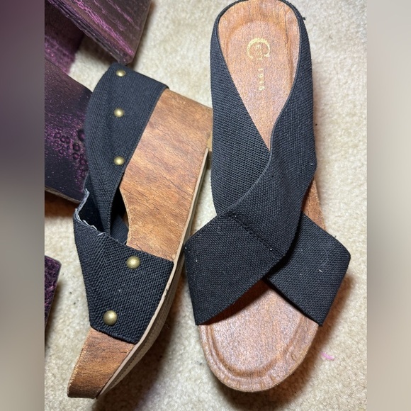 Cato C Est 1946 Wedge Sandals WOMENS SIZE 9 BLACK CHUNKY 2.5" CORK Heel PLATFORM - Picture 2 of 3